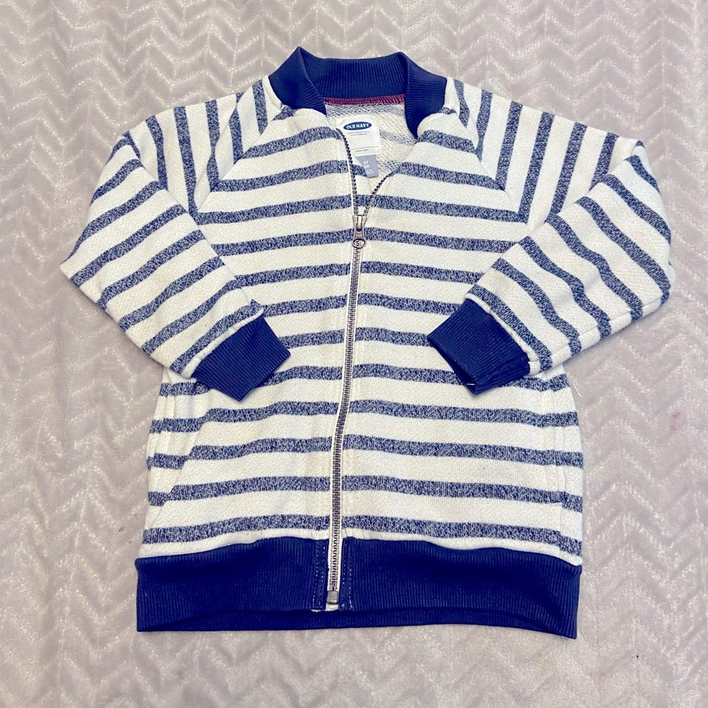5T Boys Striped Zip Up Sweater
